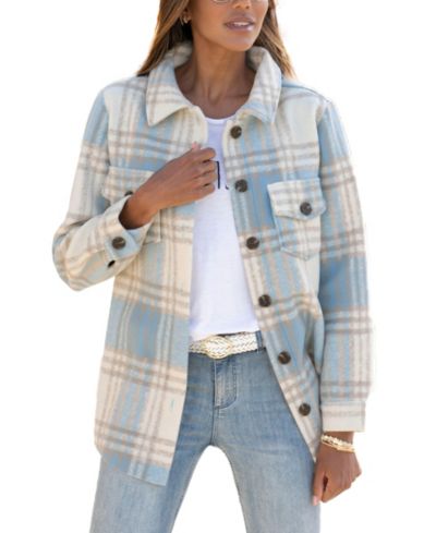 LASCANA Women's Plaid Shirt with Pockets Everyday Comfort Jacket