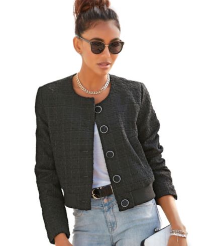 LASCANA Women's Round Neckline Tweed with Pockets Jacket