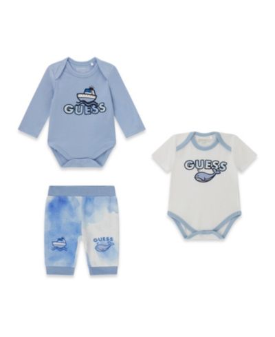GUESS Baby Boys' Long-Sleeve Bodysuit, Short-Sleeve Bodysuit and Pants, 3-Piece Set