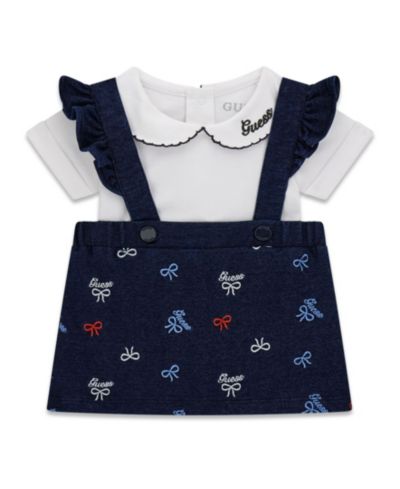 GUESS Baby Girls' Short-Sleeve Bodysuit and Knit Denim Skirtall, 2-Piece Set