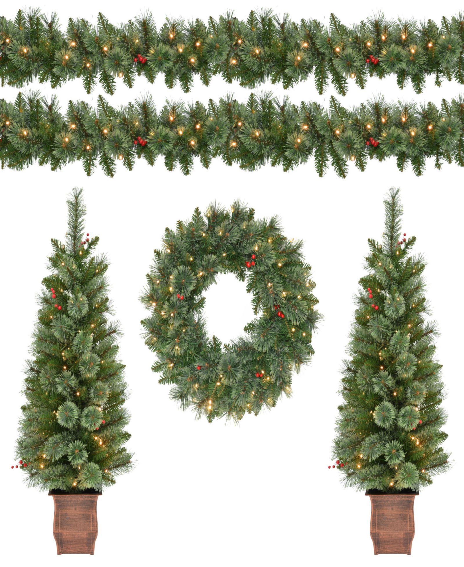 Puleo 4-Pc. Pre-Lit Artificial Christmas Tree and Wreath Set
