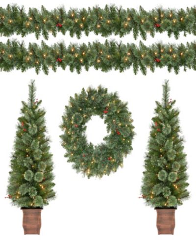 Набор Puleo 4-Pc. Pre-Lit Artificial Christmas Tree and Wreath Set