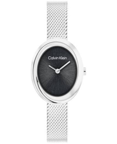 Calvin Klein Women's Twisted Bezel Silver Tone Stainless Steel Bracelet Watch, 24mm
