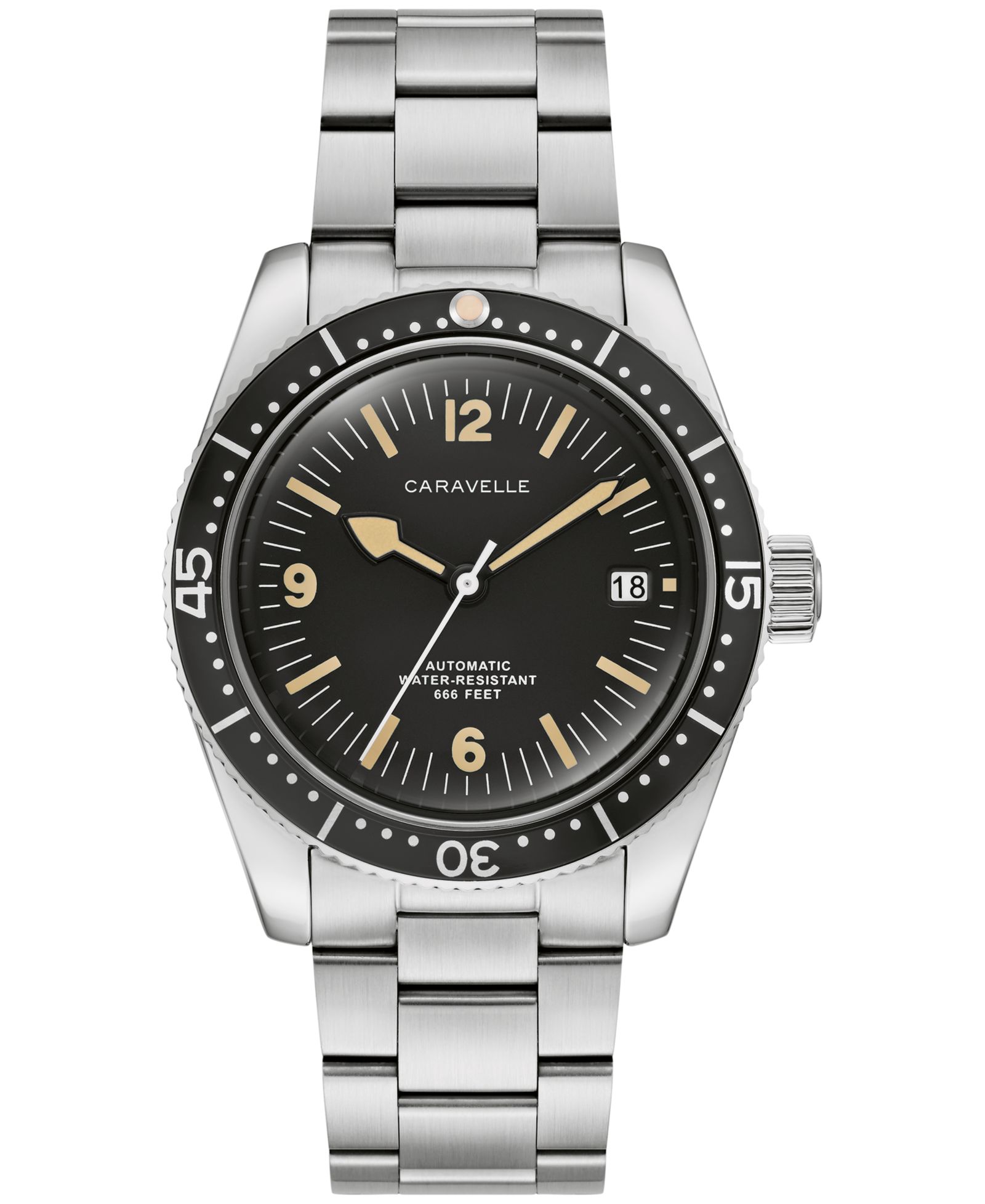 Caravelle Men's Vintage Sport Sea Hunter Silver-Tone Stainless Steel Bracelet Watch, 39mm