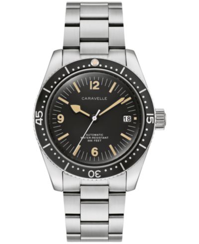 Мужские часы Caravelle Vintage Sport Sea Hunter Silver-Tone Stainless Steel Bracelet 39mm