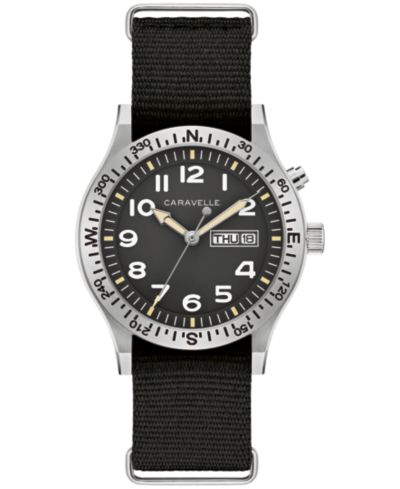 Caravelle Мужские винтажные часы с черным нейлоновым ремешком, 39mm