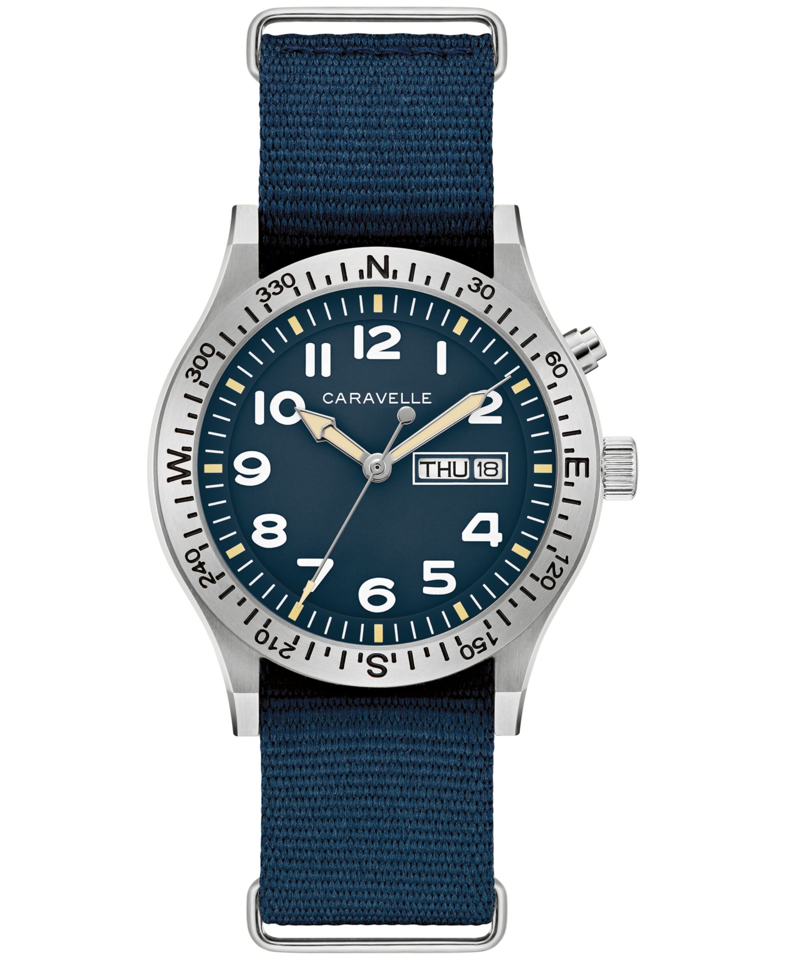 Caravelle Men's Vintage Casual Lite Up Blue Nylon Strap Watch, 39mm