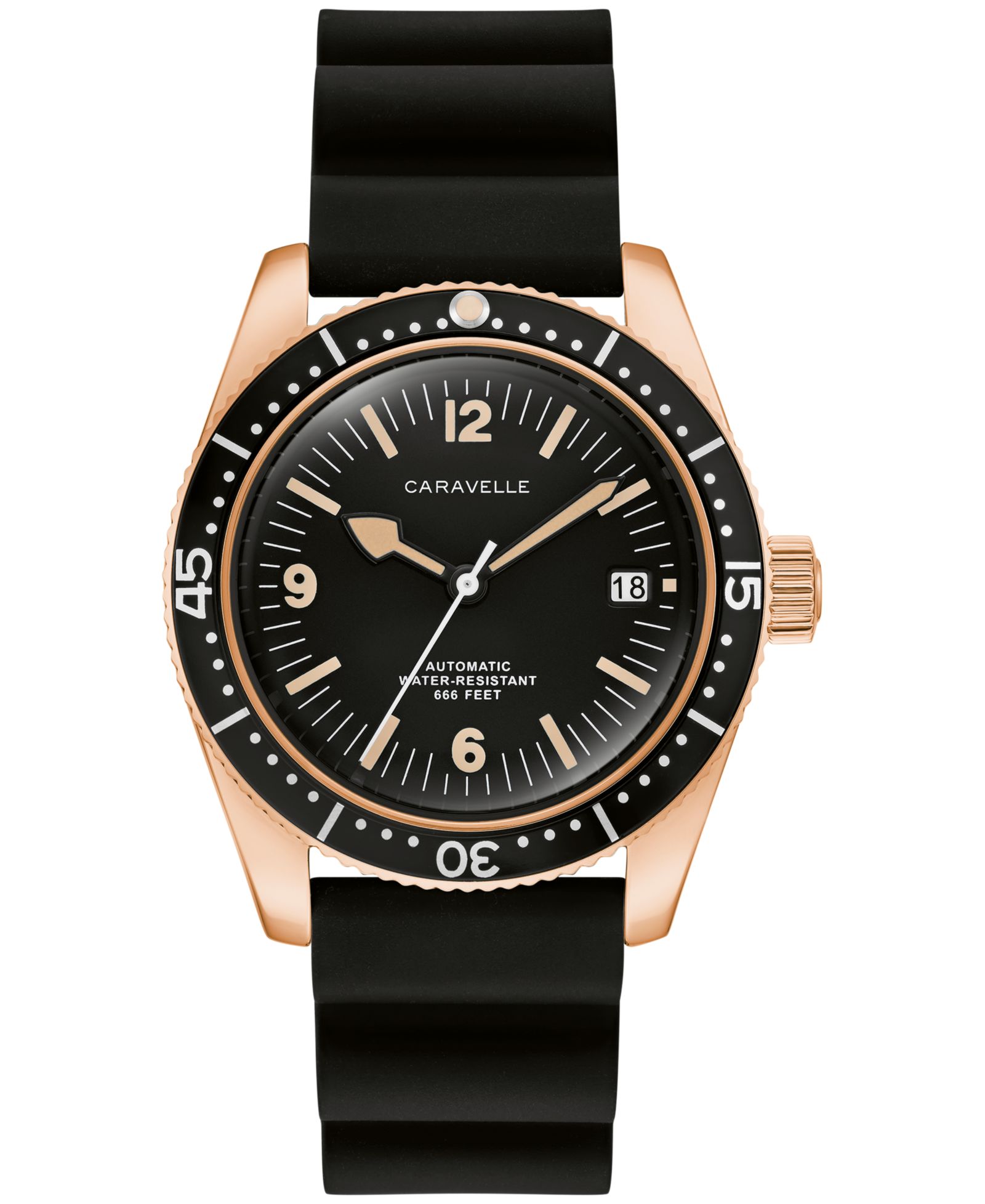 Caravelle Men's Vintage Sport Sea Hunter Black Rubber Watch, 39mm