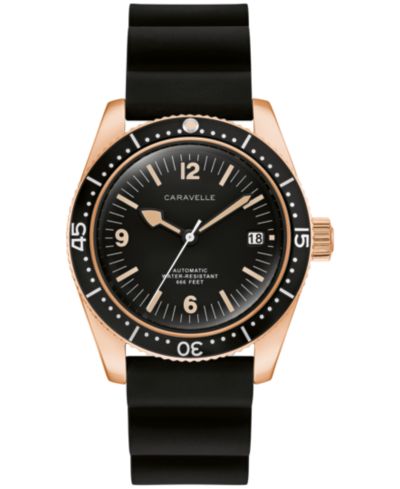Caravelle Men's Vintage Sport Sea Hunter Black Rubber Watch, 39mm