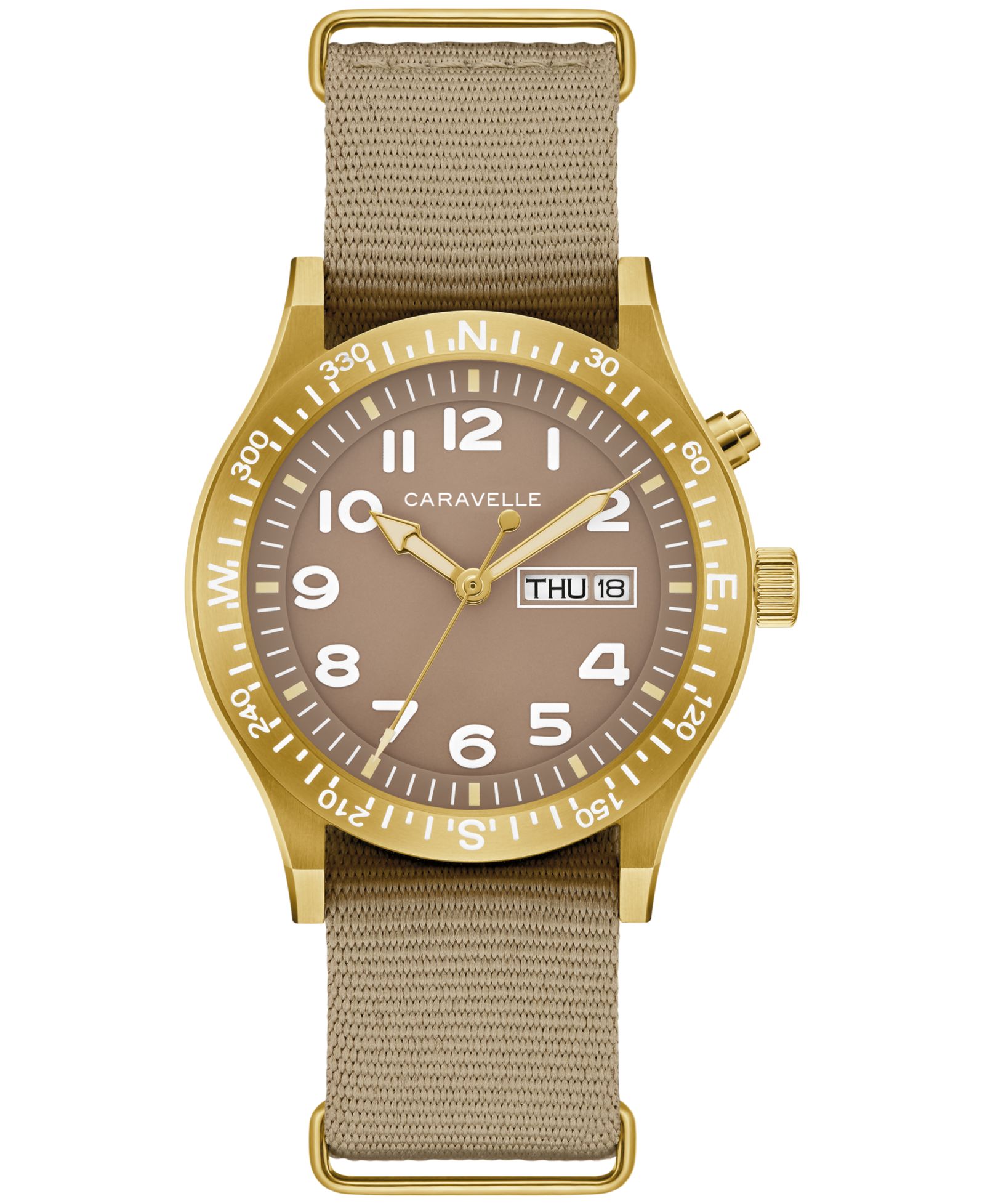 Caravelle Men's Vintage Casual Lite Up Taupe Nylon Strap Watch, 39mm