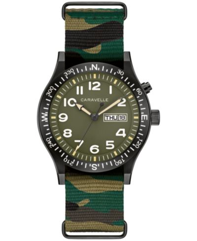 Caravelle Men's Vintage Casual Lite Up Camouflage Nylon Strap Watch, 39mm