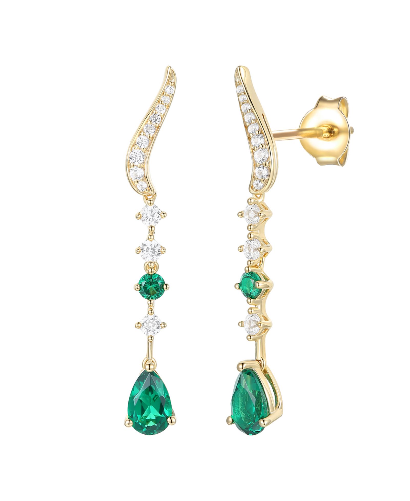 Macy's Lab-Grown Ruby (1/6 ct. t.w.) & White Sapphire (1/2 ct. t.w.) Earring in 14k Gold Over Sterling Silver (also in Emerald & Sapphire)