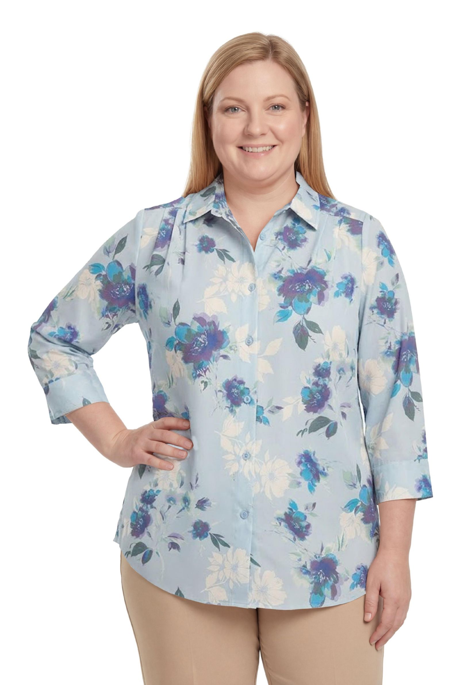 Woman Within рубашка Peachskin с рукавом 3/4 Plus Size без глажки