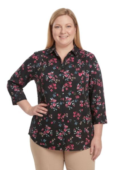 Woman Within рубашка Peachskin с рукавом 3/4 Plus Size без глажки