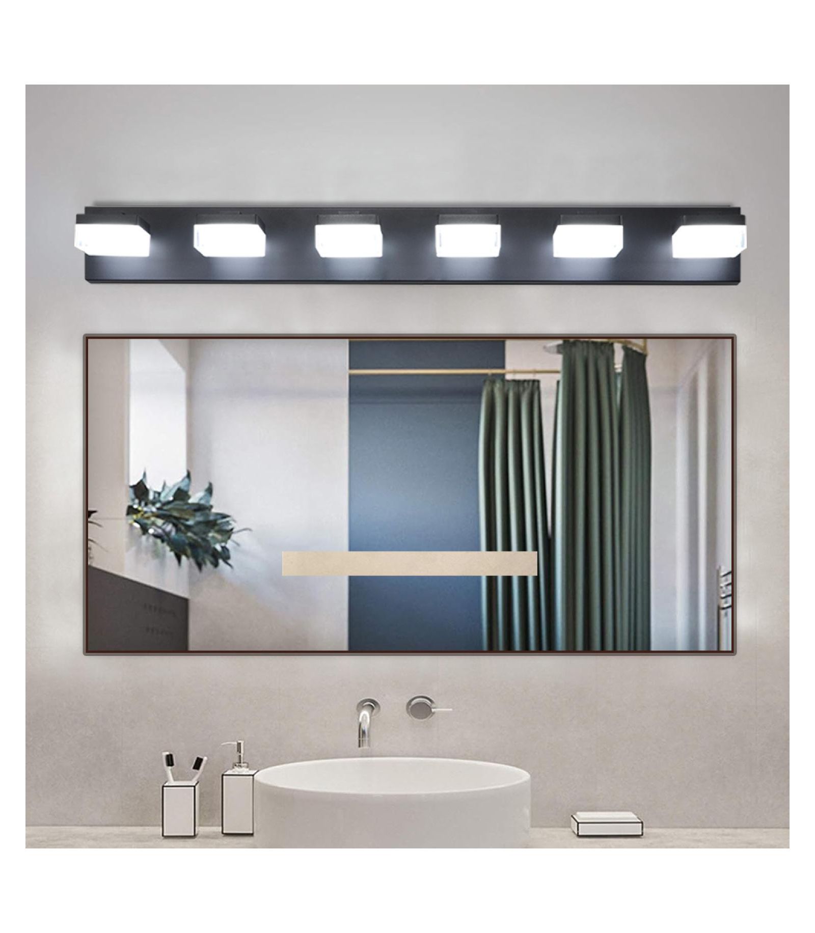 Streamdale Furniture Modern 6-Light Black LED Vanity Mirror Light Fixture