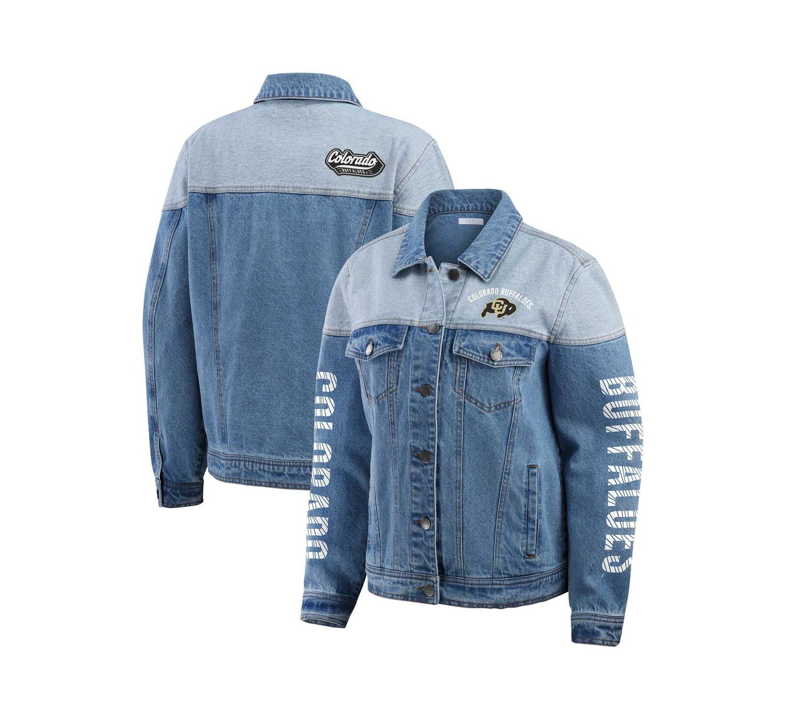 Джинсовая куртка WEAR by Erin Andrews Women's Denim Colorado Buffaloes Sleeve Hit Color Block Button-Down