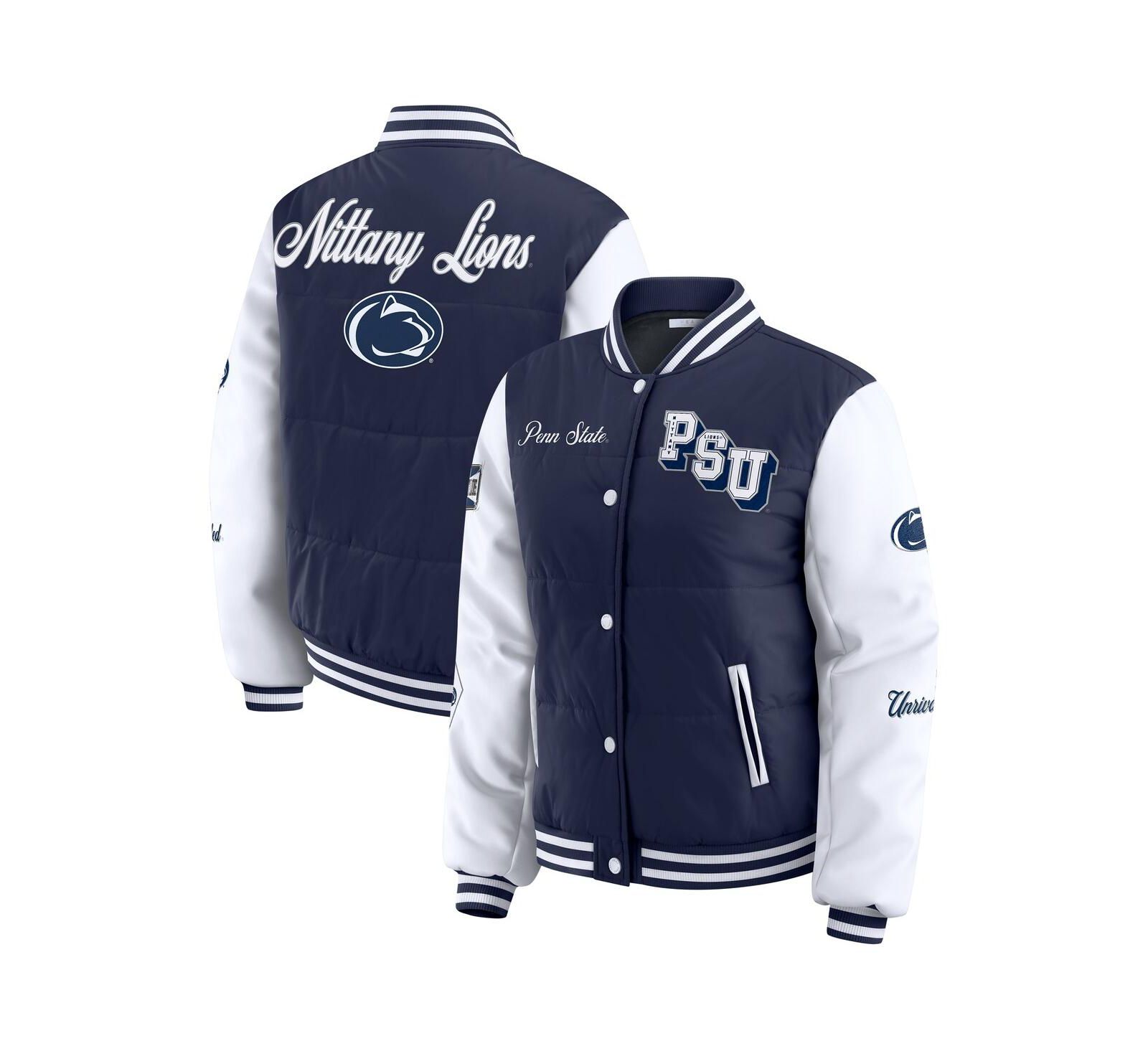 WEAR by Erin Andrews Women's Navy Penn State Nittany Lions Varsity Puffer Jacket