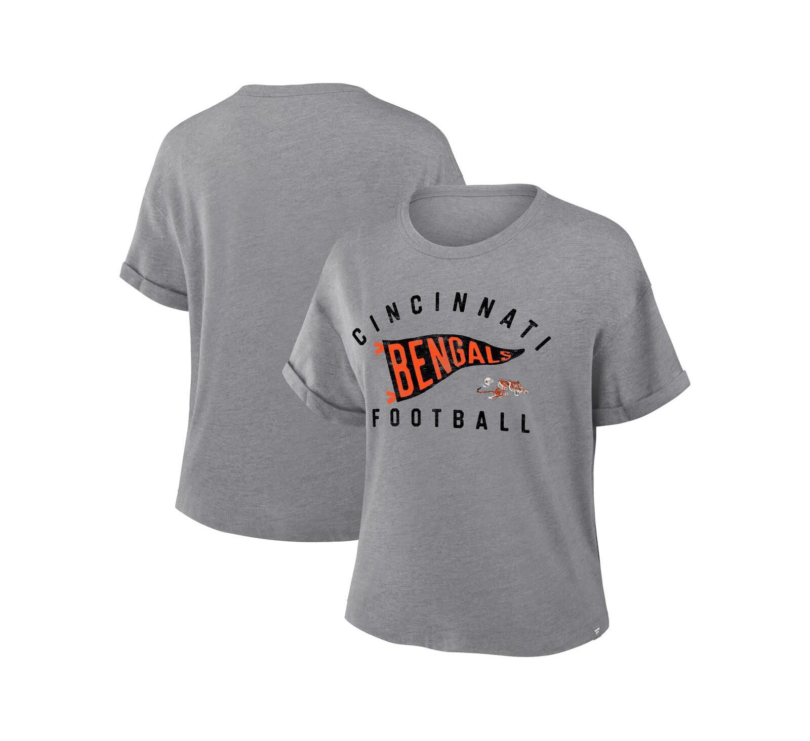 Fanatics Women's Heather Gray Cincinnati Bengals Pennant Wave Tribute Tri-Blend Boxy T-Shirt