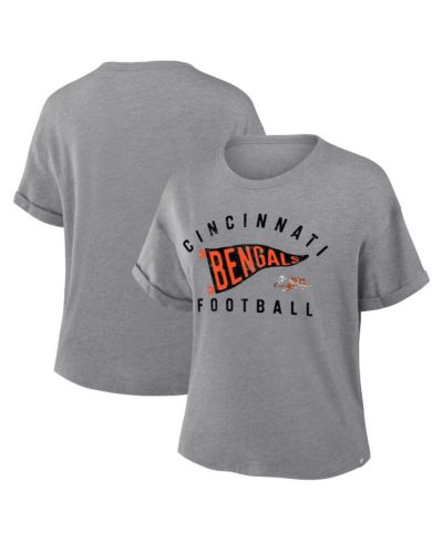 Fanatics Women's Heather Gray Cincinnati Bengals Pennant Wave Tribute Tri-Blend Boxy T-Shirt