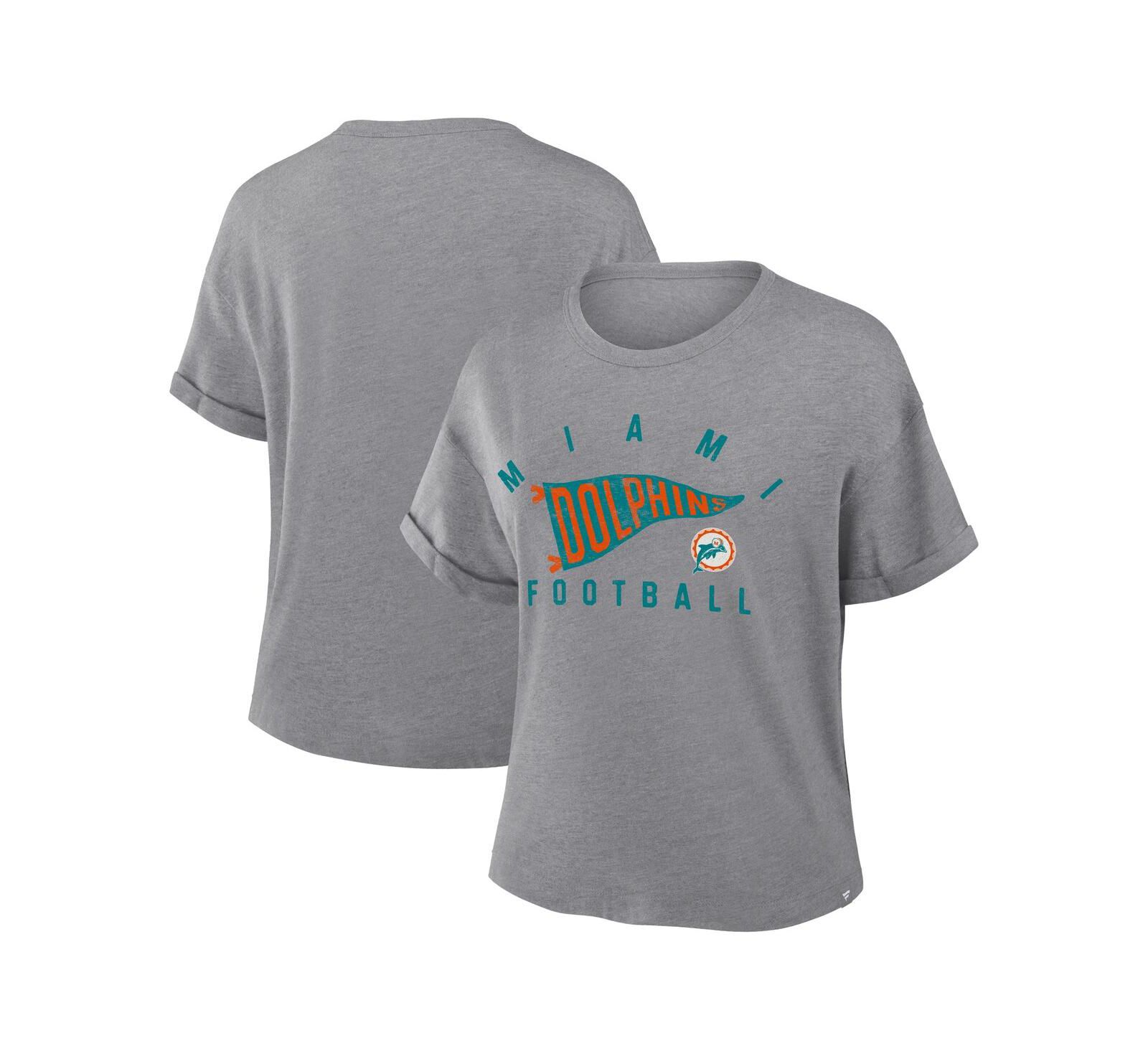 Женский трикотажный топ Fanatics Women's Heather Gray Miami Dolphins Pennant Wave Tribute Boxy T-Shirt