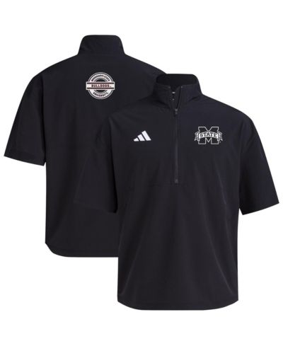 Мужская тренировочная куртка Adidas Black Mississippi State Bulldogs 2024 Half-Zip Short Sleeve