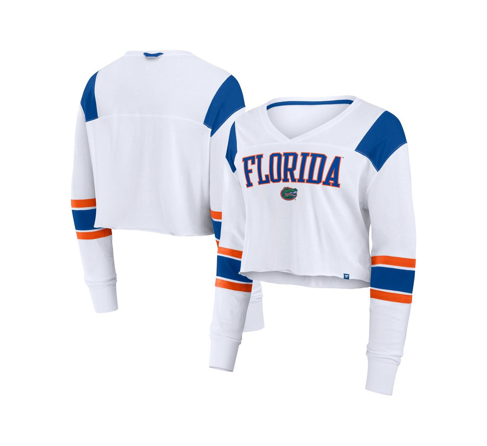 Женский топ Fanatics White Florida Gators Training Camp Cropped Long Sleeve V-Neck