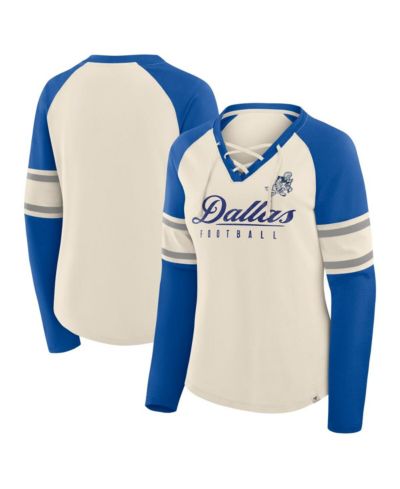 Fanatics Женская футболка с длинным рукавом Raglan Lace-Up V-Neck, кремовый/синий, Dallas Cowboys Hometown Gridiron Hero