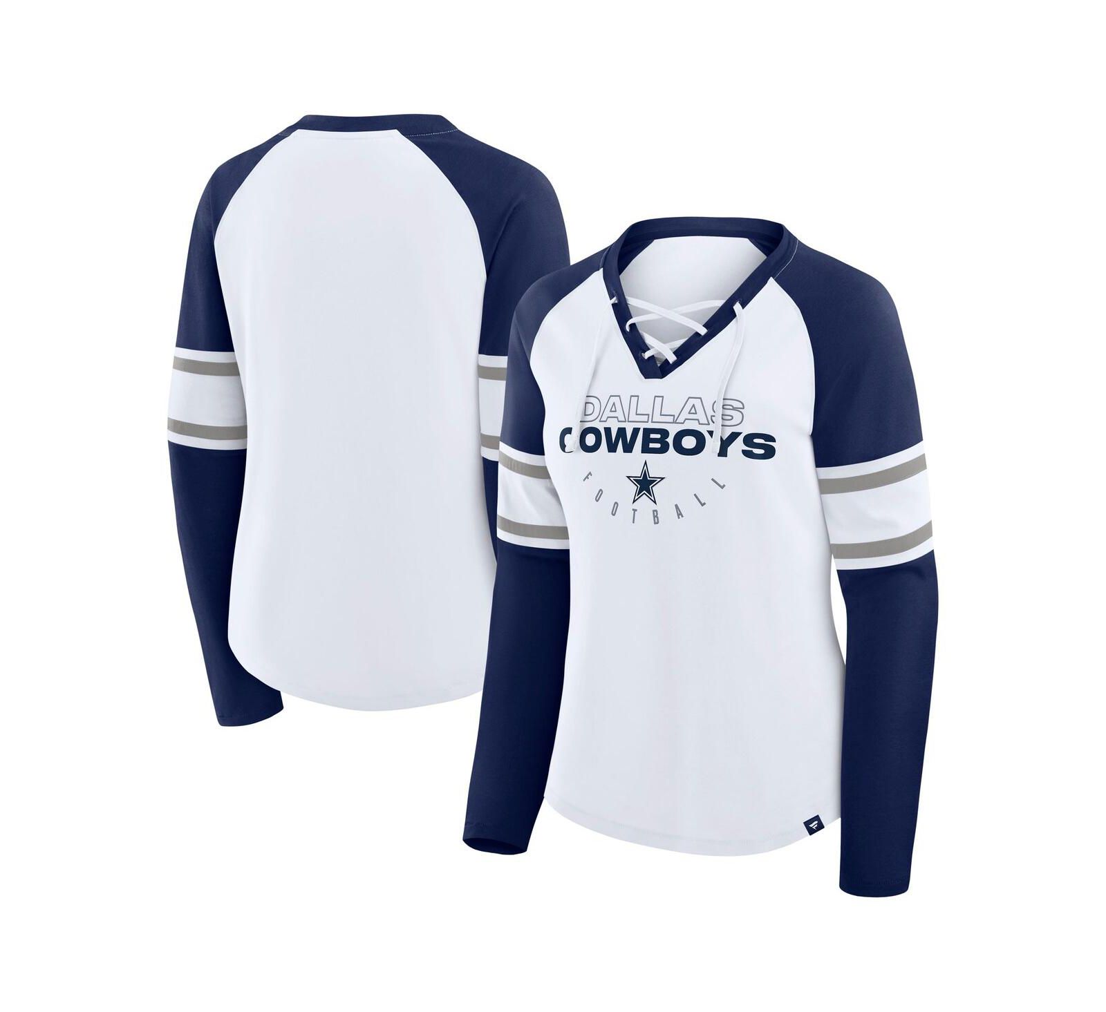 Fanatics Женская белая/темно-синяя футболка Dallas Cowboys Redzone Blitz Package Raglan Lace-Up V-Neck с длинным рукавом