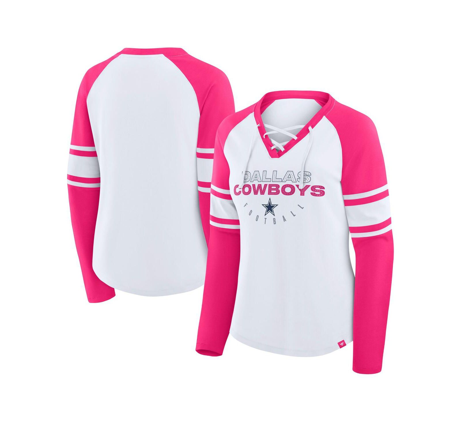 Женская футболка Fanatics White/Pink Dallas Cowboys Redzone Rhinestone Bling Lace Up Long Sleeve