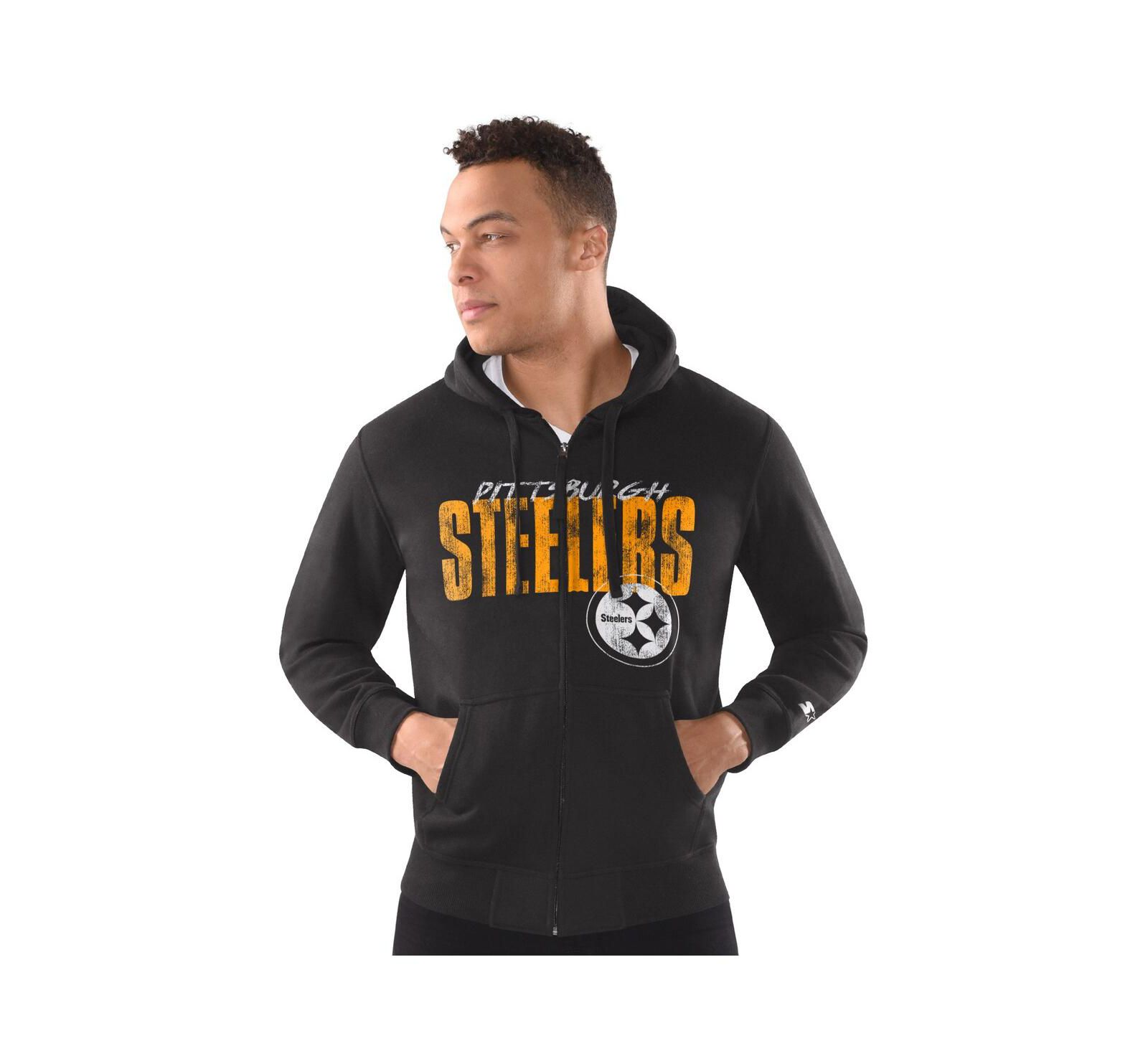 Мужской черный худи Starter Pittsburgh Steelers Distressed Classic Full-Zip