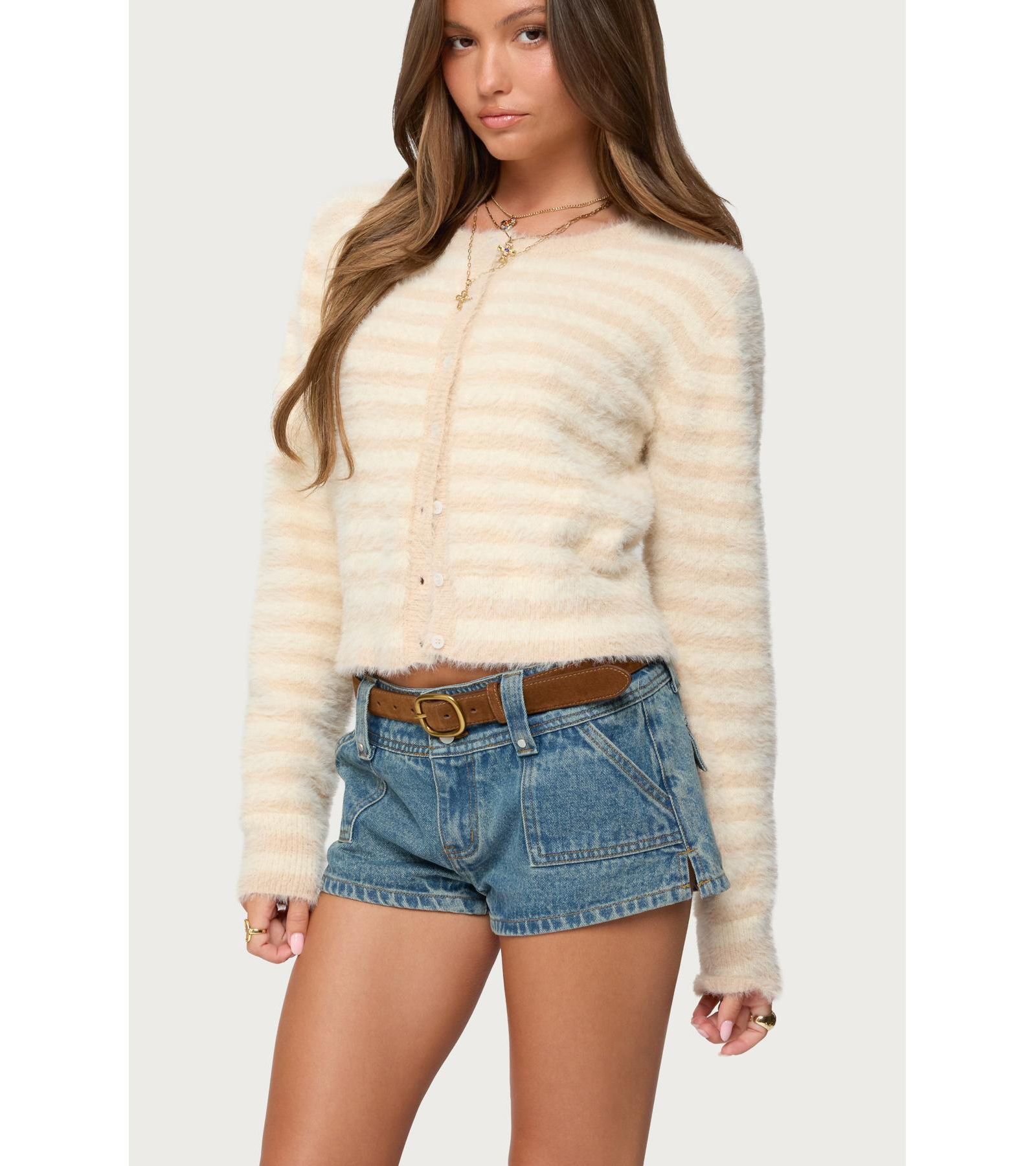 Женский вязаный кардиган Edikted Aria Striped Fuzzy Knit