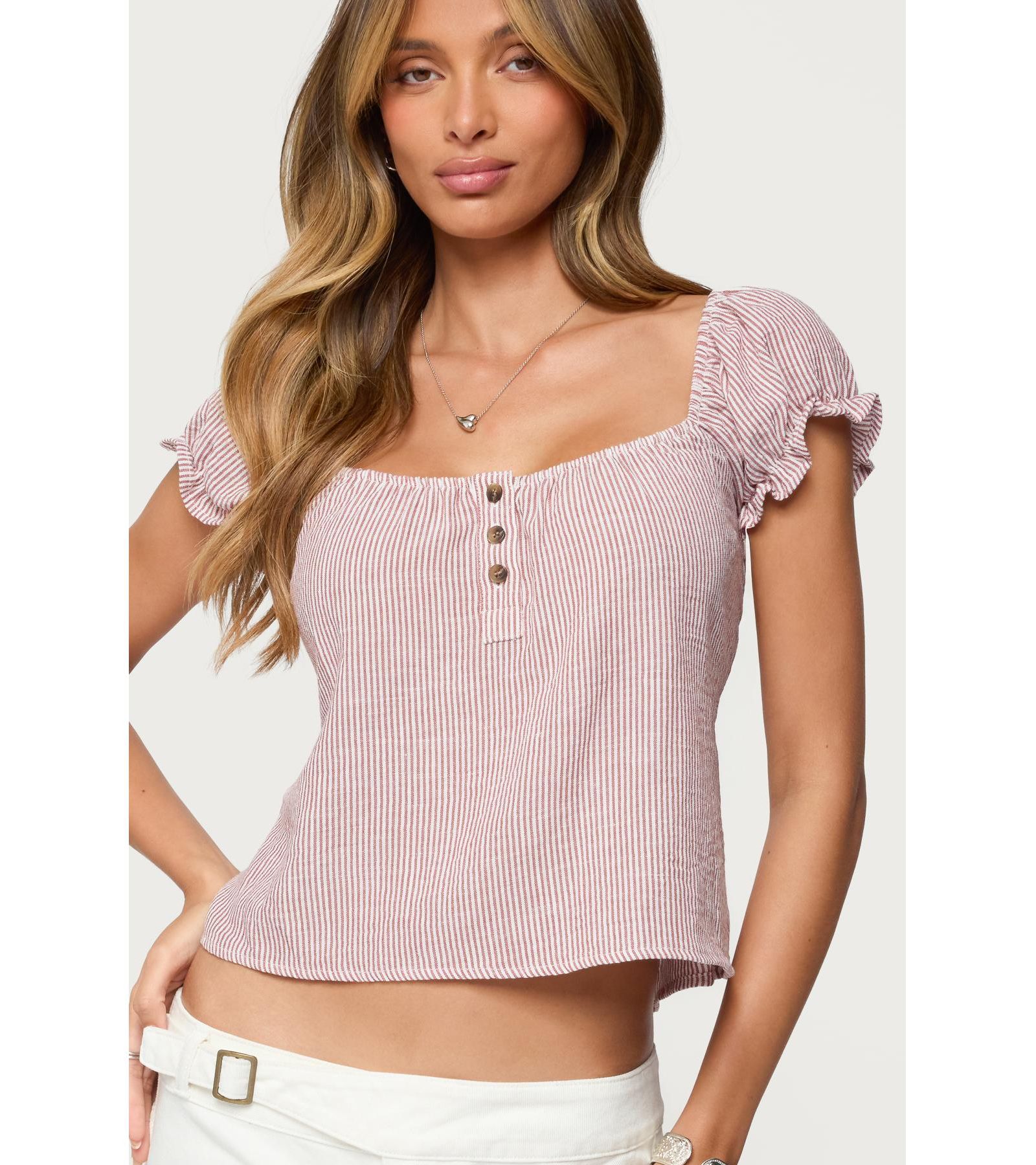 Edikted Women's Rhory Pinstripe Babydoll Top