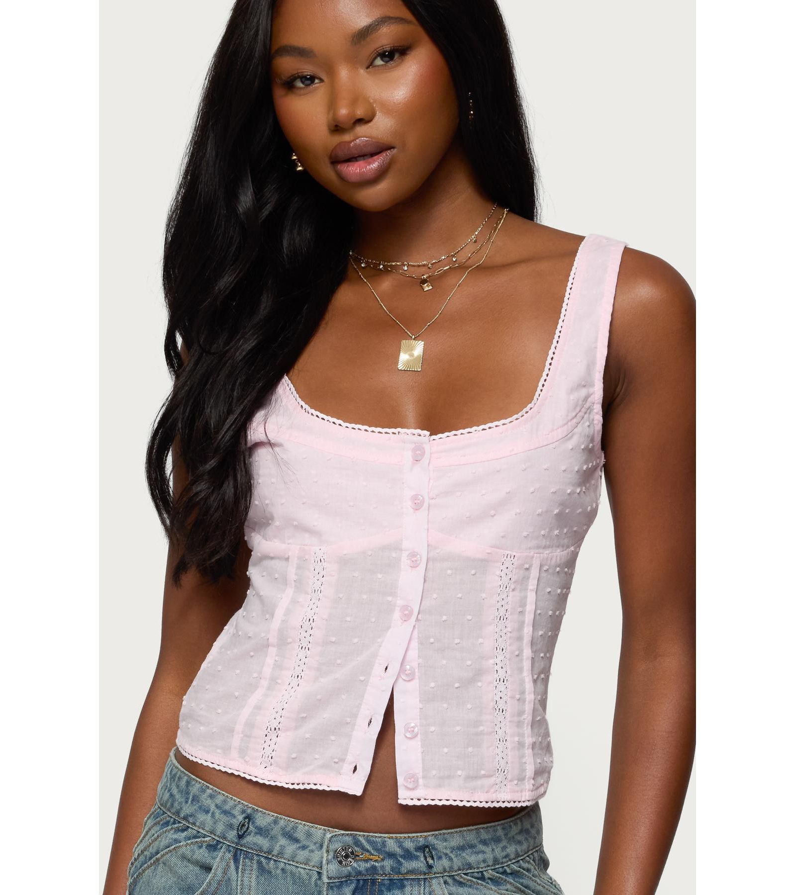 Edikted Women's Embroidered Cotton Button Up Top
