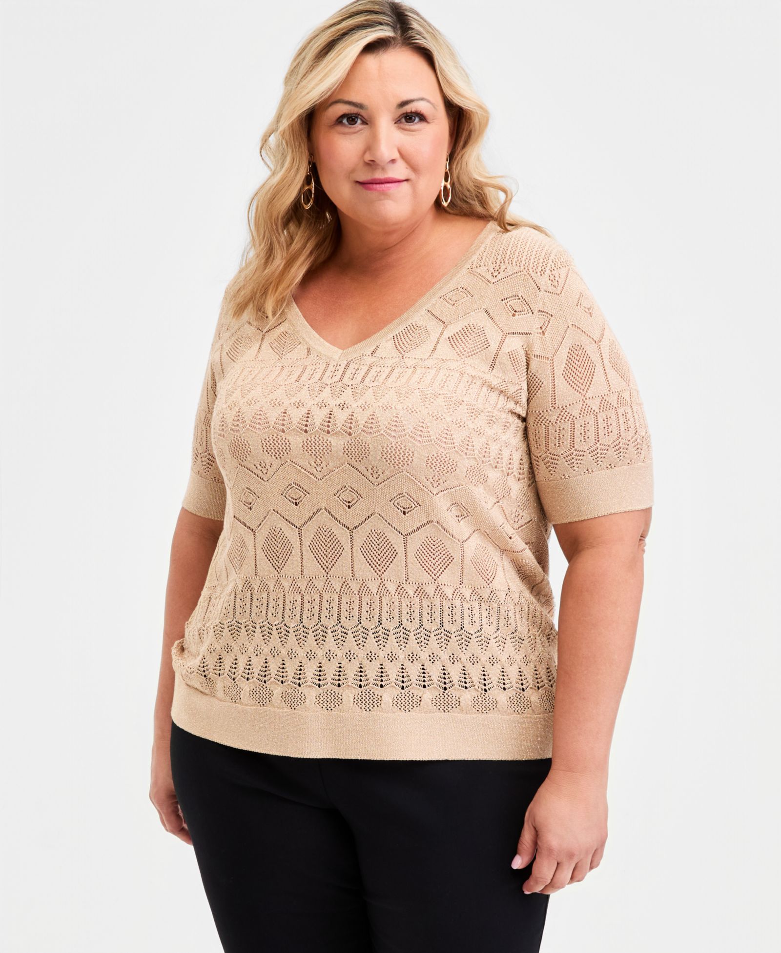 Женский вязаный джемпер Plus Size JM Collection Metallic Pointelle Knit