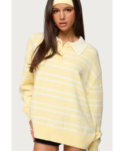 Edikted Women's Rilynn Striped Polo Sweater