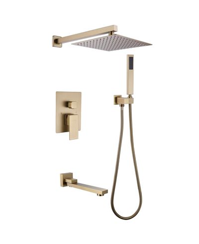 Greenspring Single-Handle 3-Spray Square High Pressure Tub and Shower Faucet in Brushed Gold (Valve Included