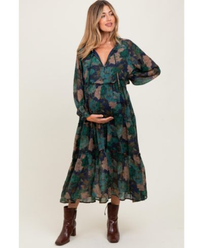 Pinkblush Женский Navy Floral Chiffon Ruffle Tiered Midi Dress