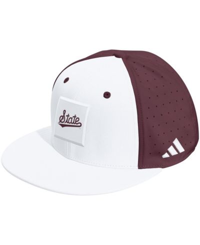 Бейсболка Adidas Men's and Women's White/Maroon Mississippi State Bulldogs Performance Flat Bill Adjustable