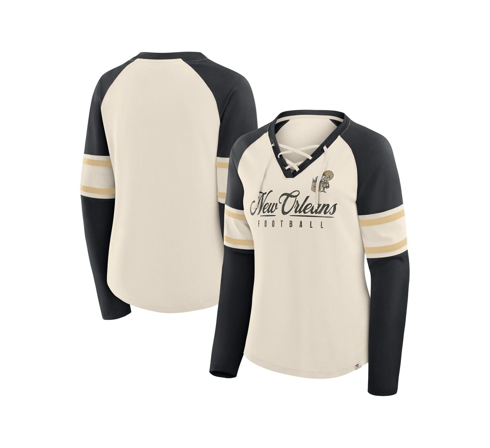Женская футболка Fanatics New Orleans Saints Hometown Gridiron Hero Raglan Lace-Up V-Neck Long Sleeve