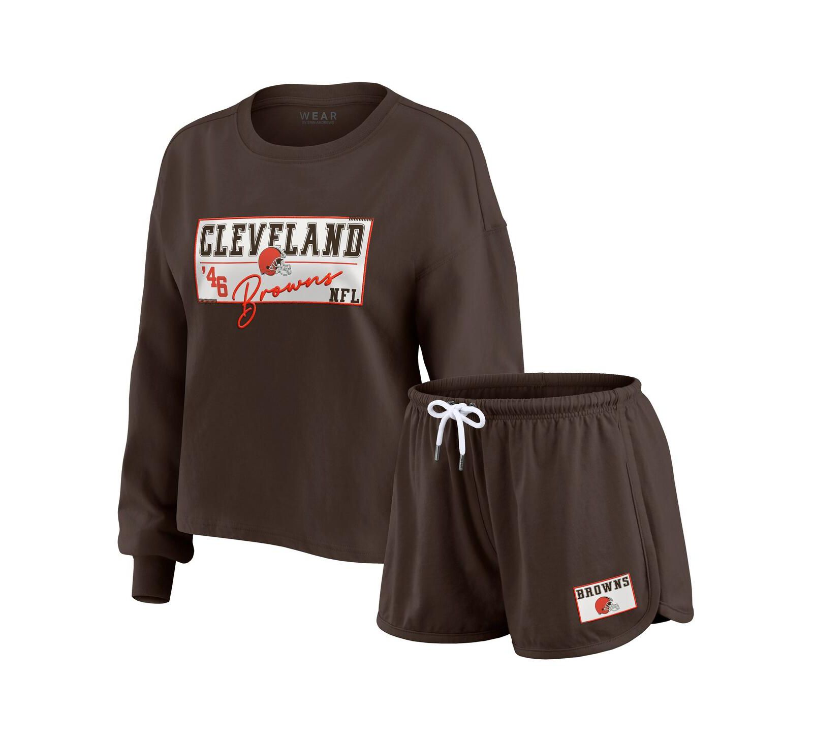 Женский комплект для отдыха WEAR by Erin Andrews: джерси регби Cleveland Browns и шорты, коричневый
