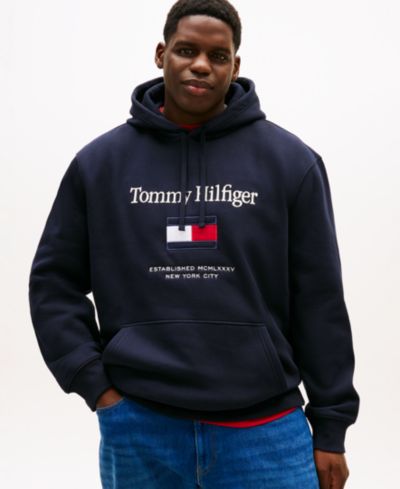 Tommy Hilfiger Men's Big & Tall Embroidered Flag Hooded Sweatshirt
