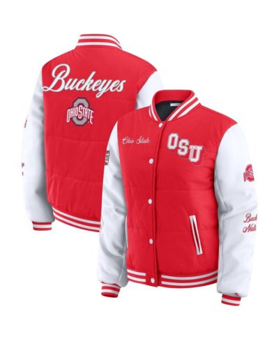 WEAR by Erin Andrews Women's Scarlet Ohio State Buckeyes Varsity Puffer Jacket