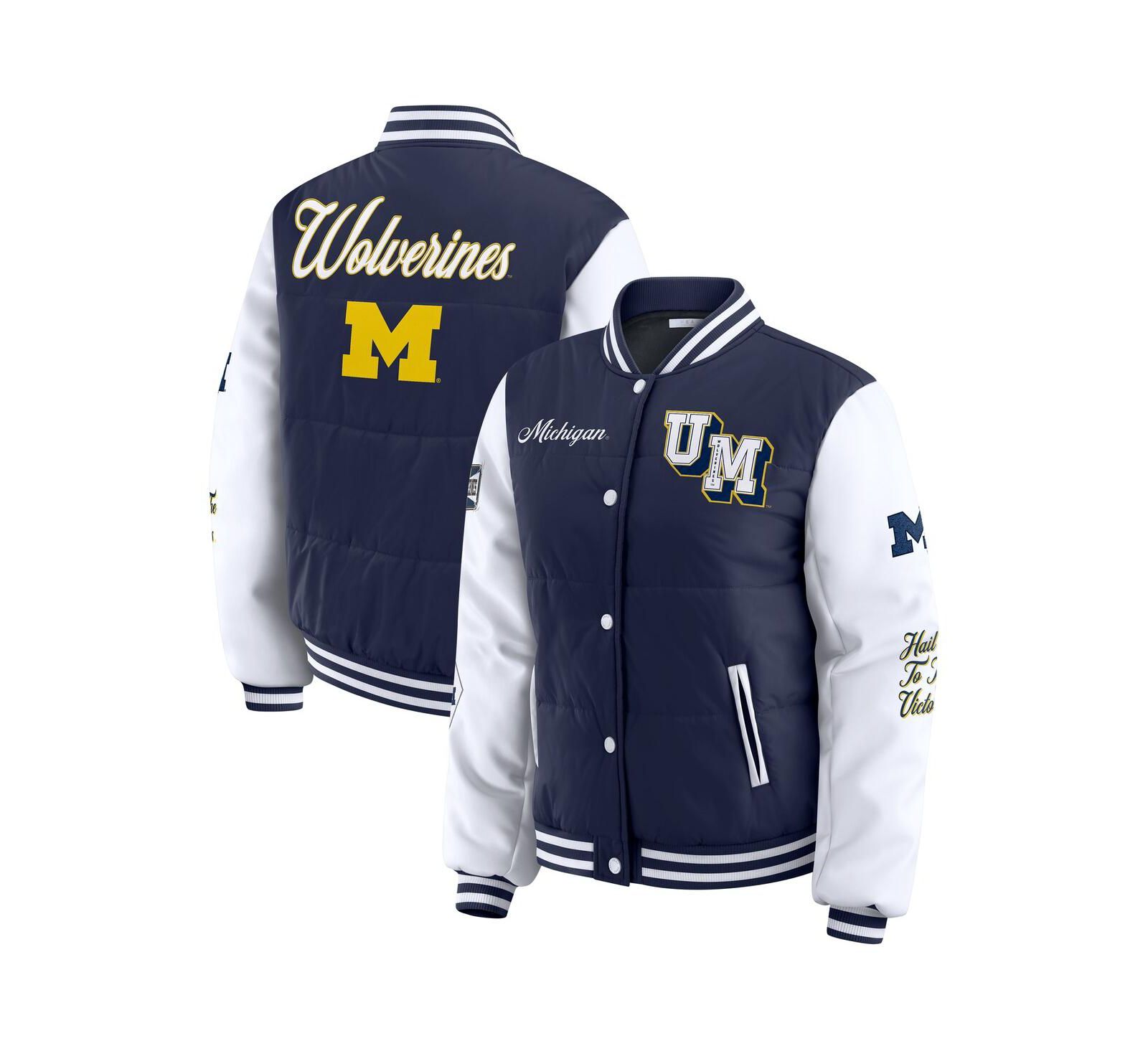 WEAR by Erin Andrews Women's Navy Michigan Wolverines Varsity Puffer Jacket