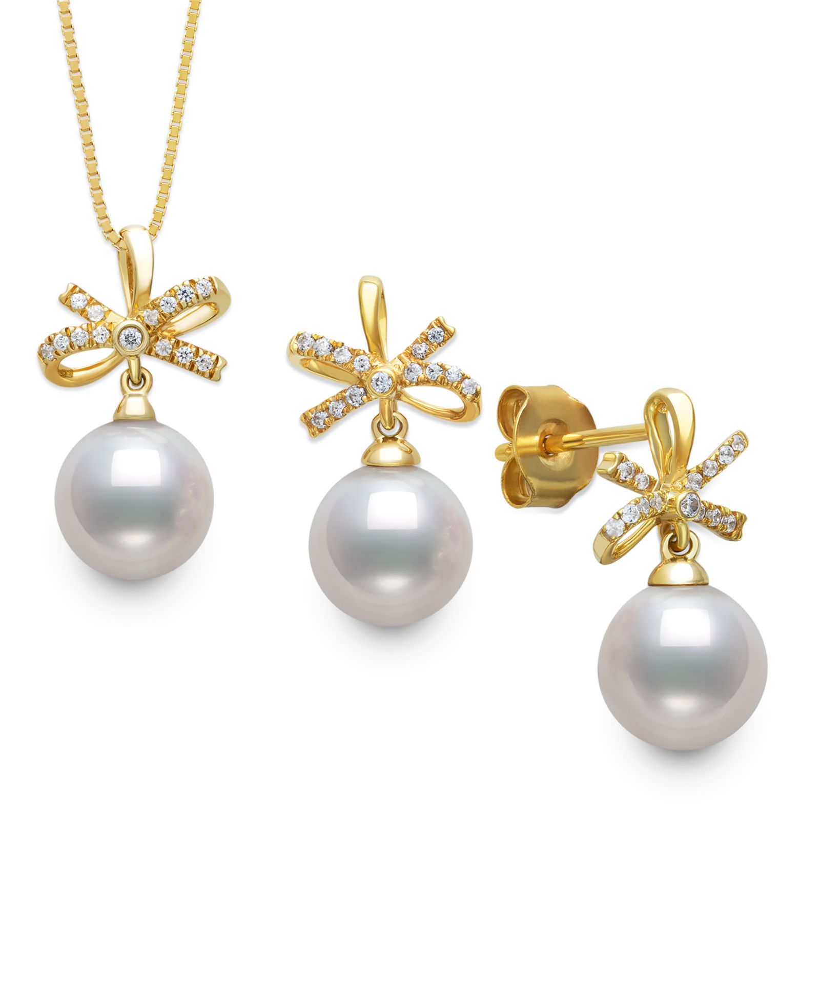 Набор украшений Belle de Mer Freshwater Pearl and Cubic Zirconia in Gold Over Silver