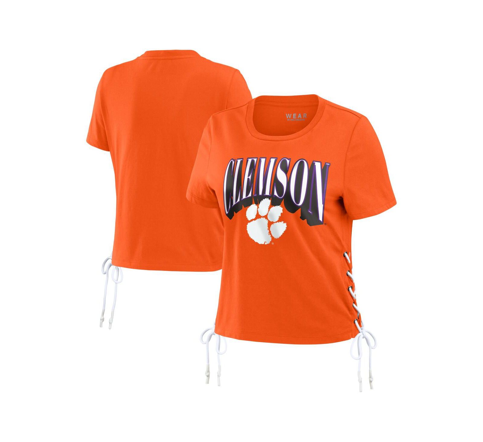Женская укороченная футболка WEAR by Erin Andrews Orange Clemson Tigers Side Lace-Up Modest Crop