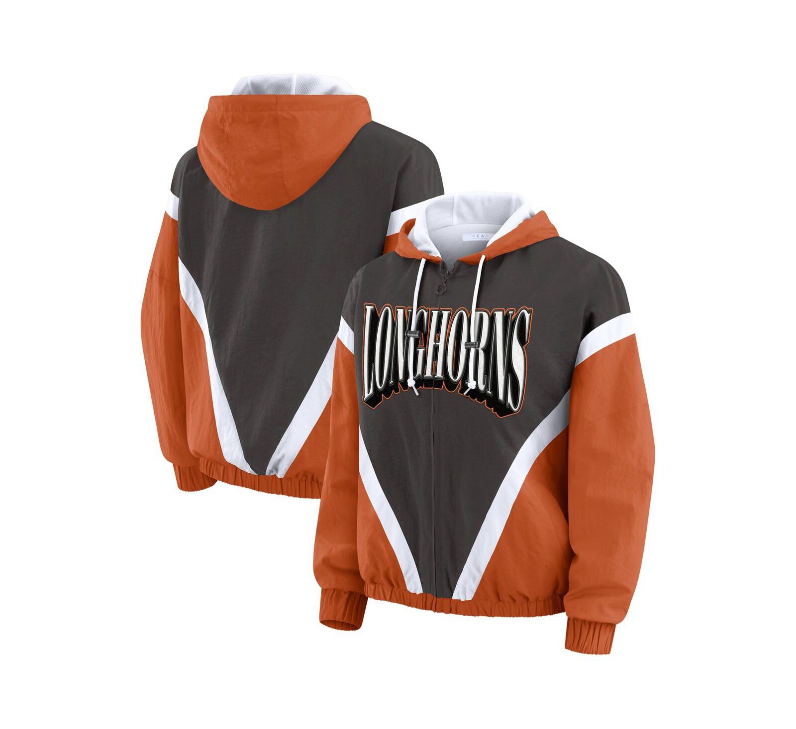 WEAR by Erin Andrews Women's Texas Orange/Gray Texas Longhorns Color Block Full-Zip Windbreaker Jacket