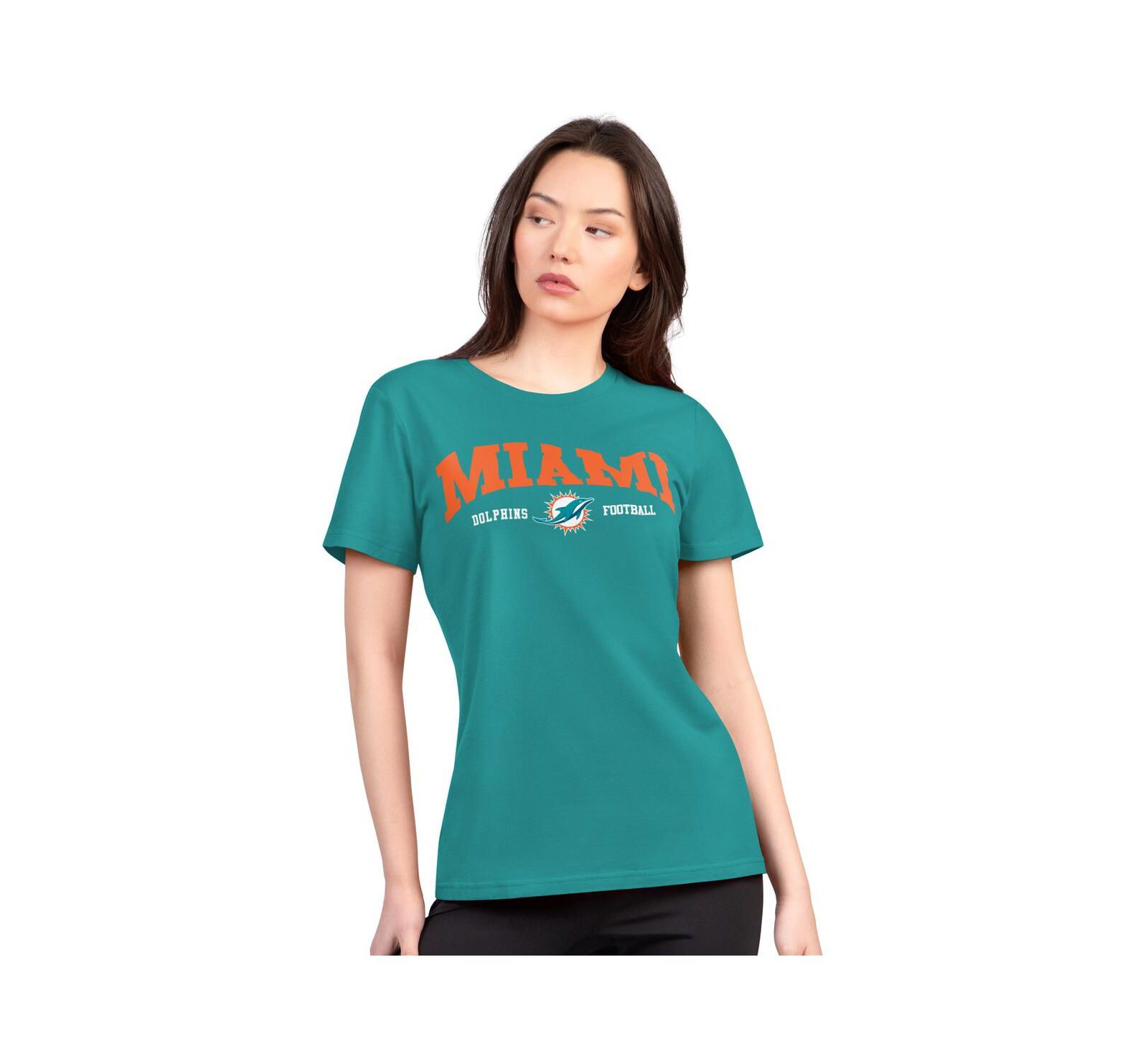 Футболка G-III 4Her by Carl Banks Women's Aqua Miami Dolphins Super-Slim Lightweight Winning Crew