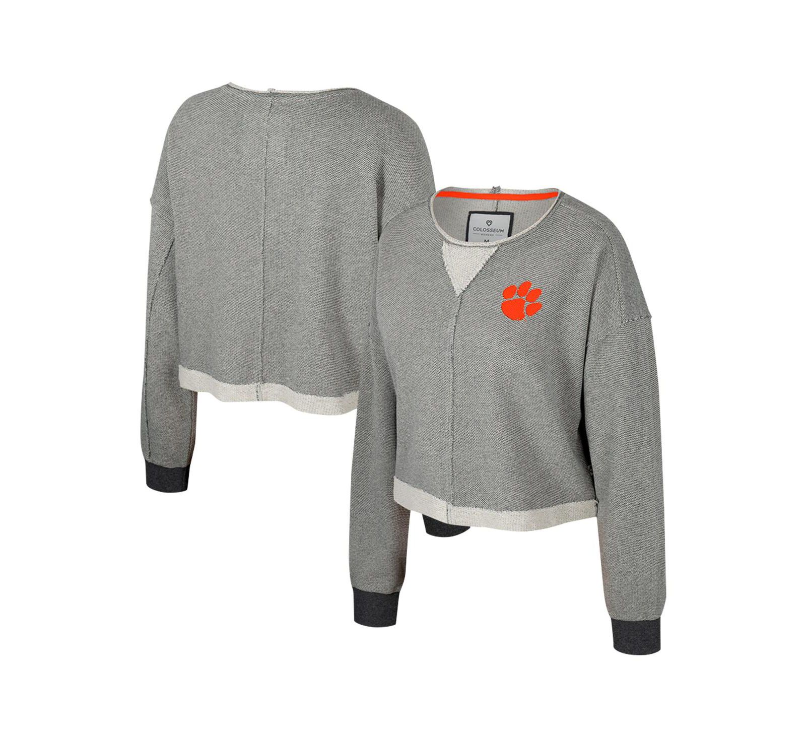 Colosseum Женский укороченный свитшот pullover Charcoal Clemson Tigers Magnum Scoop Neck