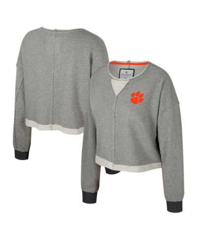 Colosseum Women's Charcoal Clemson Tigers Magnum Scoop Neck Cropped Pullover Sweatshirt