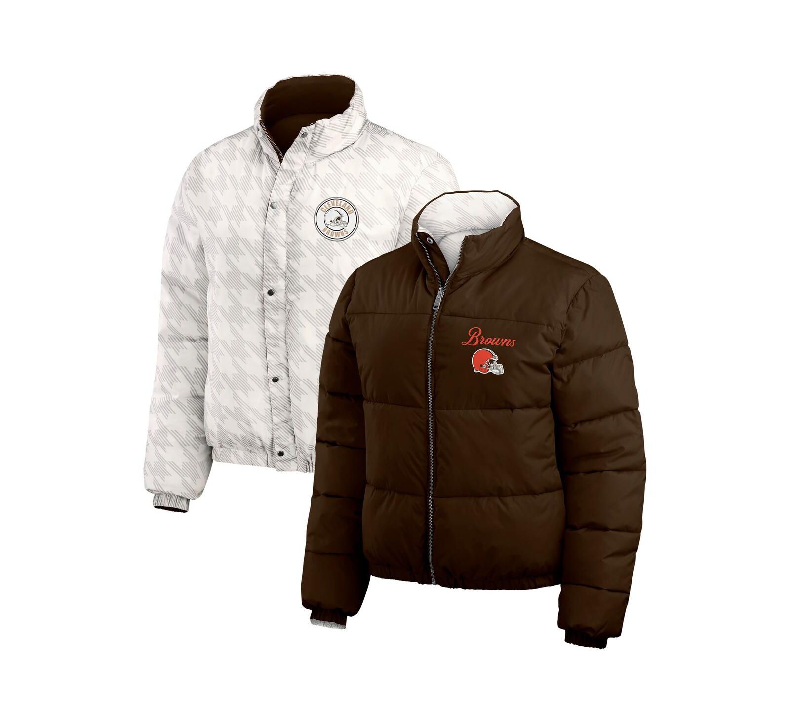 Женская стеганая куртка WEAR by Erin Andrews Cleveland Browns Reversible Cropped Full-Zip, коричневый/белый